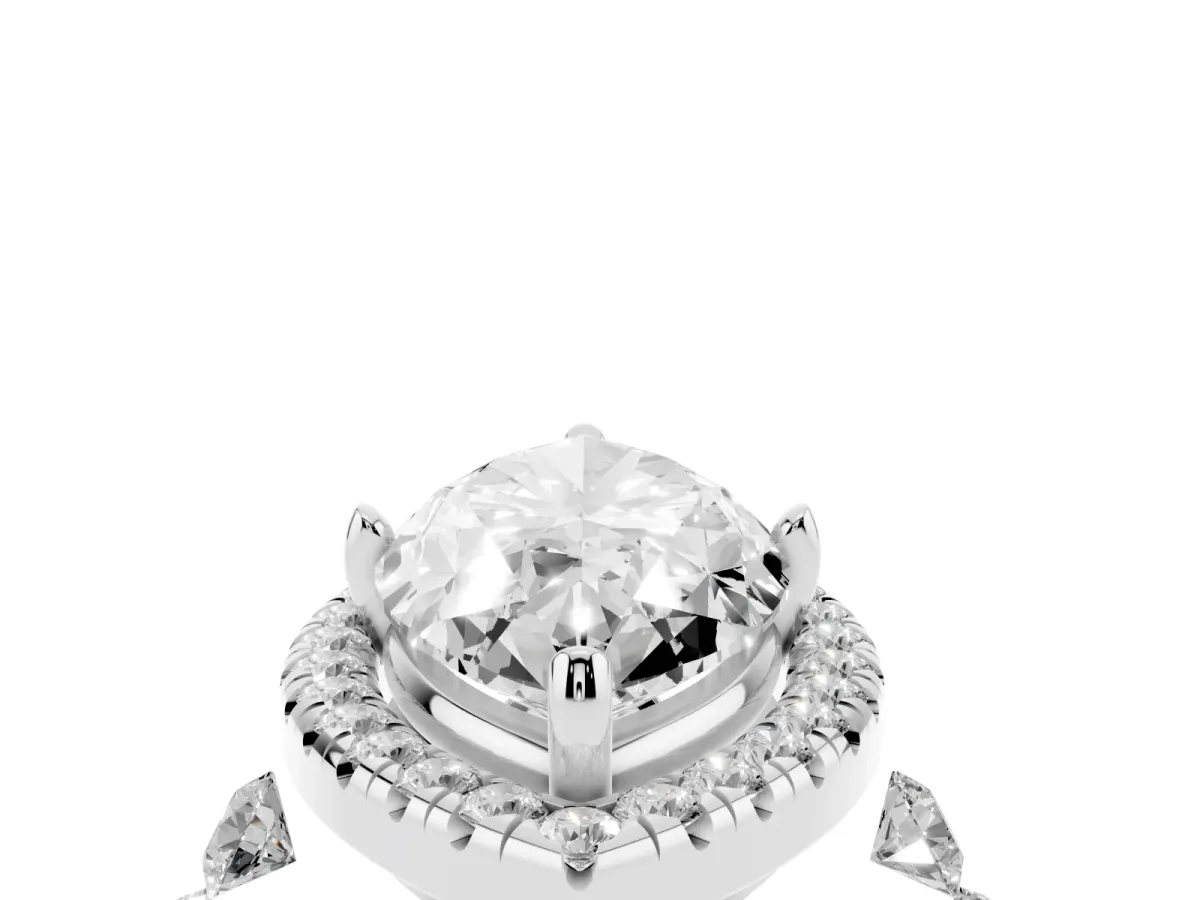 Marquise Cut Halo Pavé Diamond Engagement Ring with Four-Prong Setting Silver