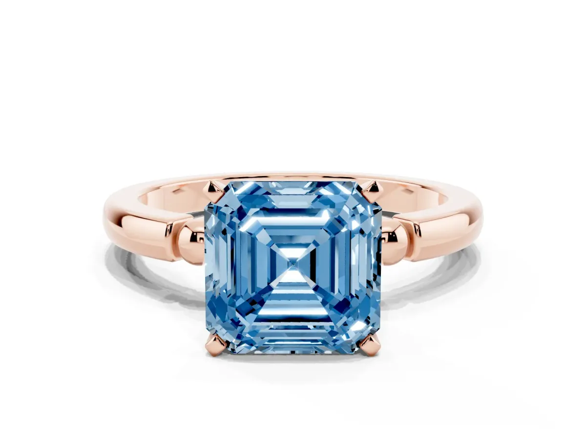 Fancy Blue Asscher Cut Solitaire Beaded Band with Four-Prong Setting Rose gold