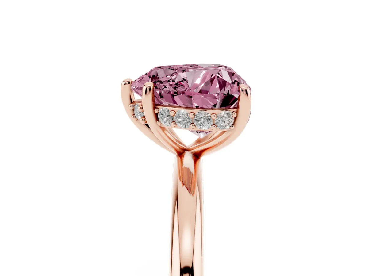 Fancy Pink Heart Cut Solitaire Diamond Ring with a Classic Band and Four-Prong Setting Rose gold