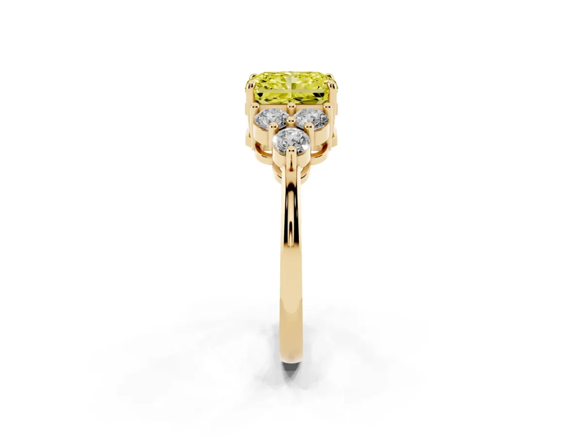 Fancy Yellow Radiant Cut Brilliant Diamond Cluster Accent Solitaire Ring with Prong Setting Yellow gold