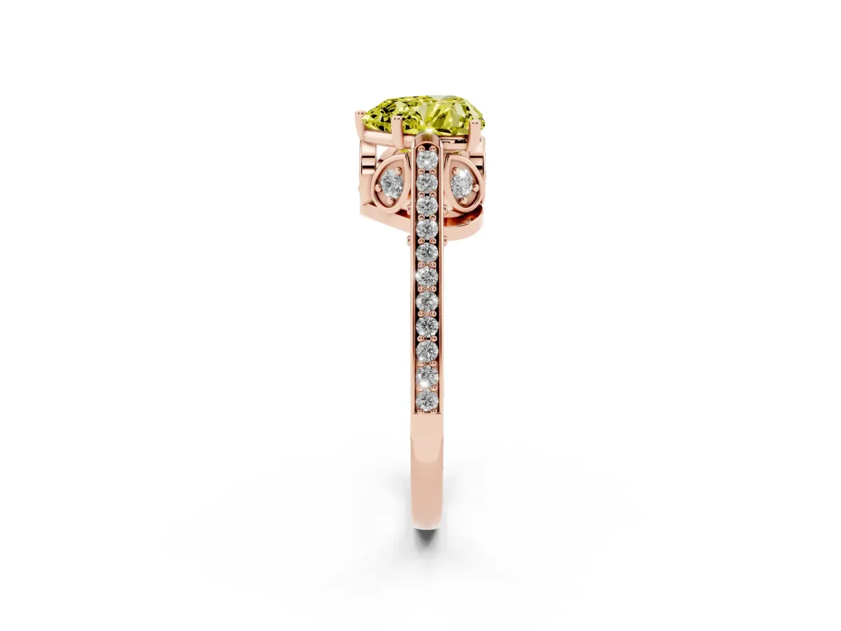 Fancy Yellow Heart Cut Cut Cathedral Pave Diamond Engagement Ring with Six-Prong Setting Rose gold