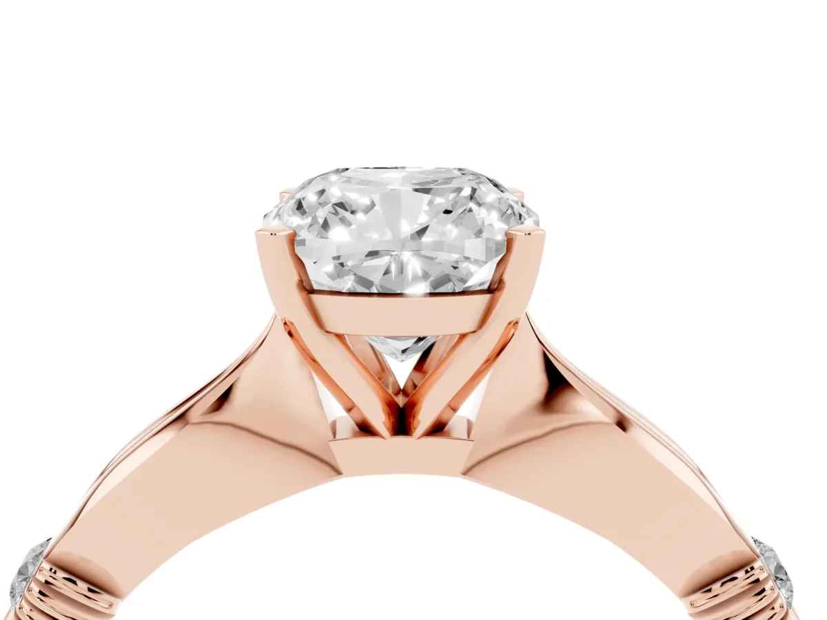 Cushion Cut Solitaire Diamond Twisted Band with Four-Prong Setting Rose gold