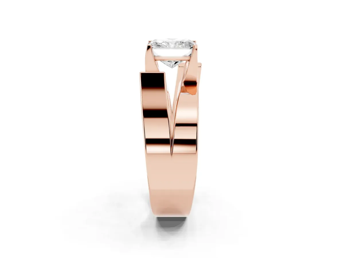 Modern Tension Set Radiant Cut Diamond Solitaire Wide Band Ring Rose gold