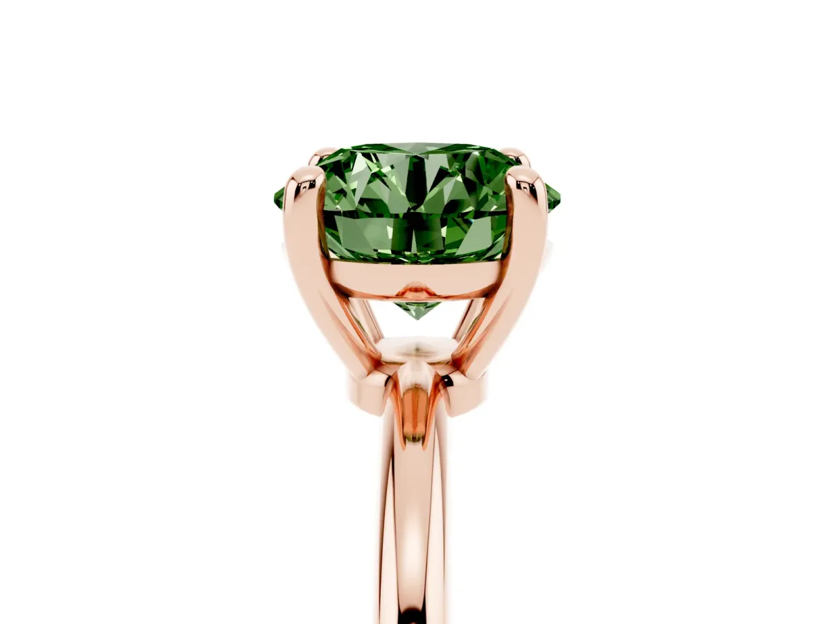 Fancy Green Round Cut Solitaire Diamond Ring with 4-Prong Setting on a Classic Band Rose gold
