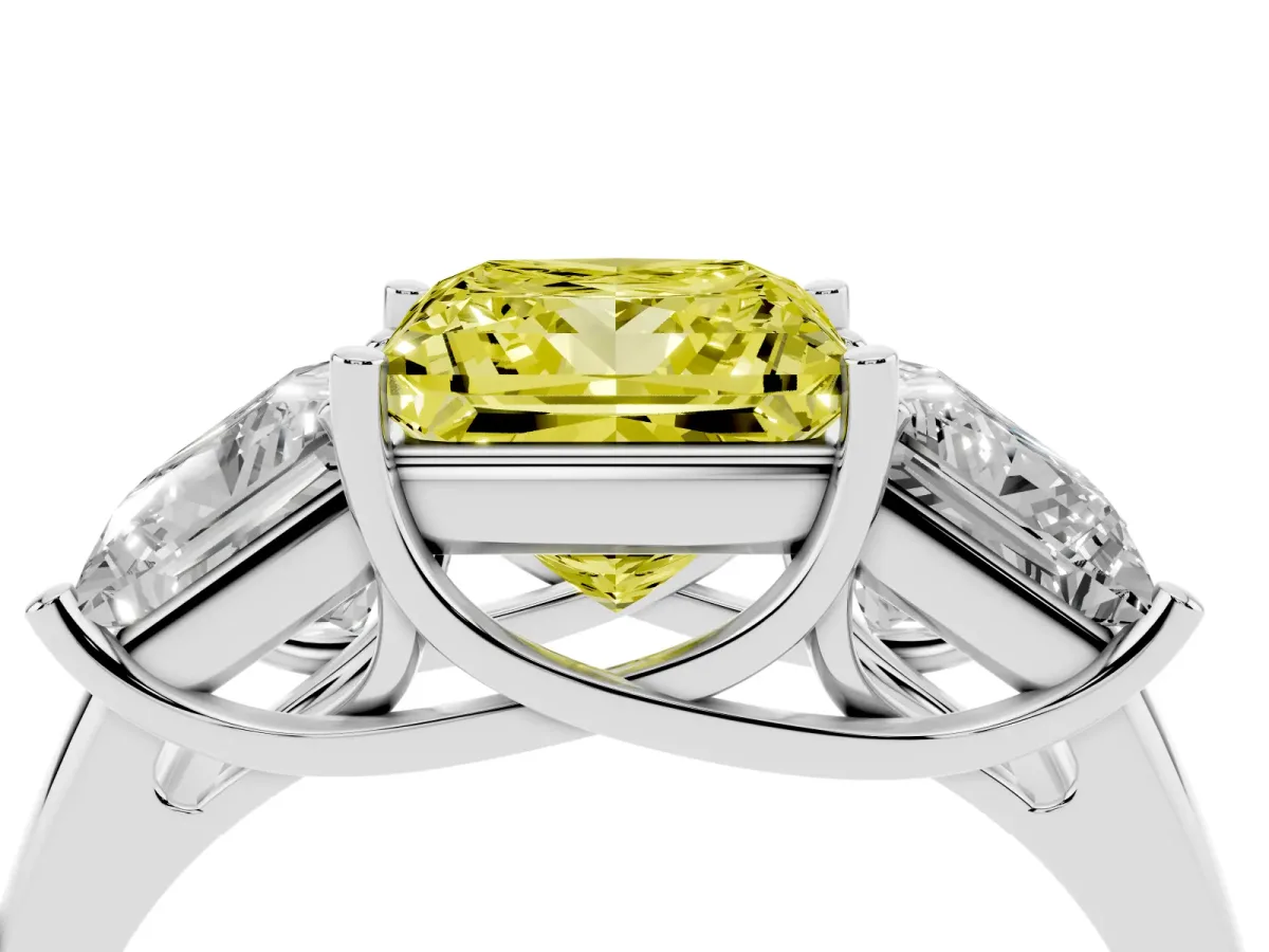 Fancy Yellow Three-Stone Princess Cut Diamond Engagement Ring with Prong Setting Silver
