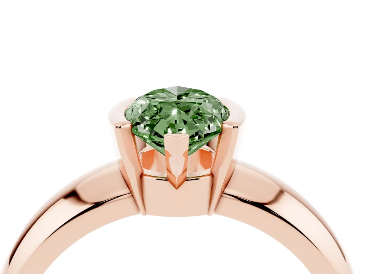 Fancy Green Marquise Cut Solitaire Tension Set Diamond Ring with Wide Band Rose gold