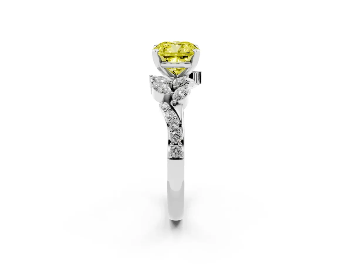 Fancy Yellow Cushion Cut Solitaire Marquise Twist Band with Six-Prong Setting Silver