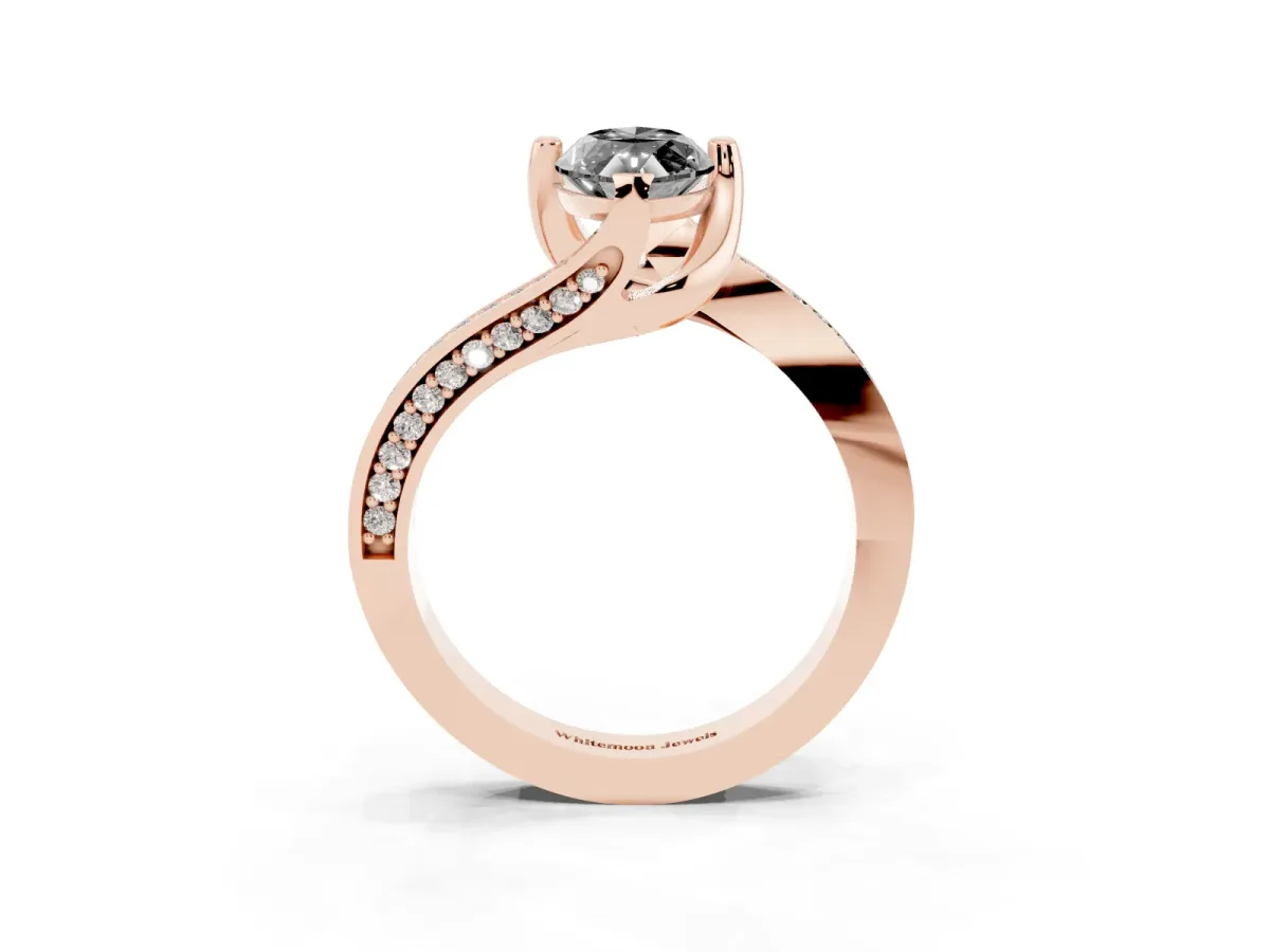 Fancy Black Marquise Cut Solitaire Diamond Twist Band with Pavé Setting and Four-Prong Setting Rose gold