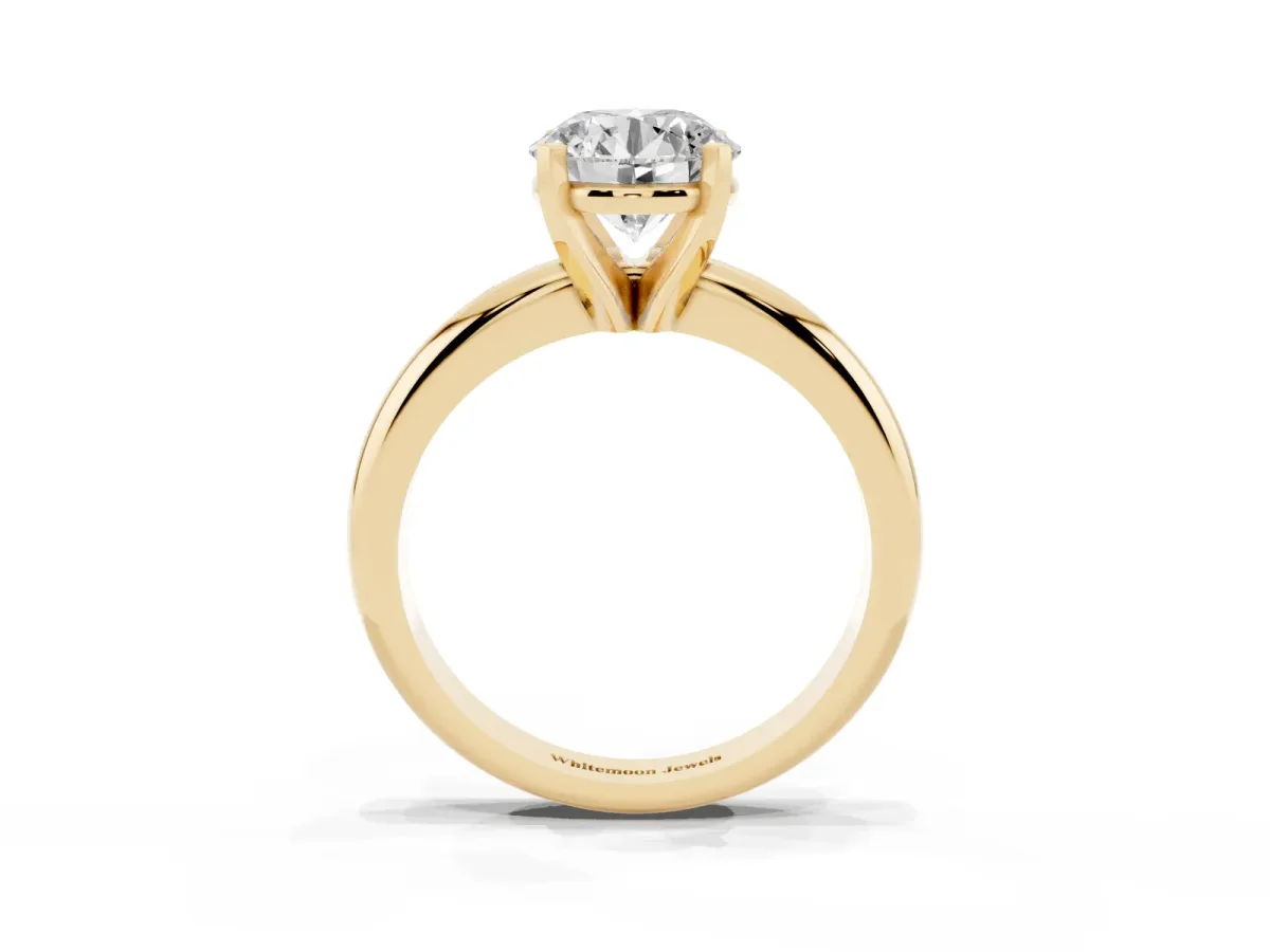 Round Cut Diamond Solitaire Engagement Ring with Round Band and Four-Prong Setting Yellow gold