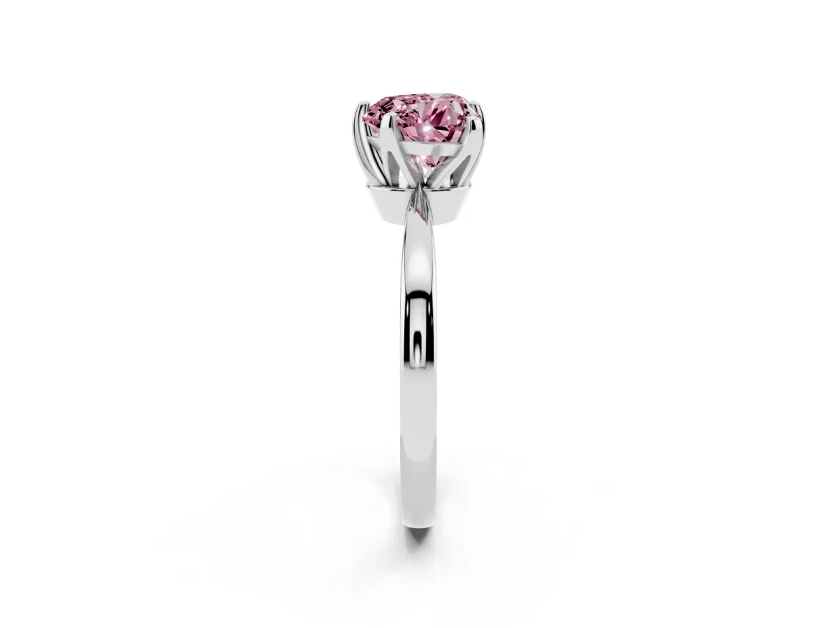 Fancy Pink Heart Cut Solitaire Engagement Ring with Six-Prong Setting and Tapered Band Silver