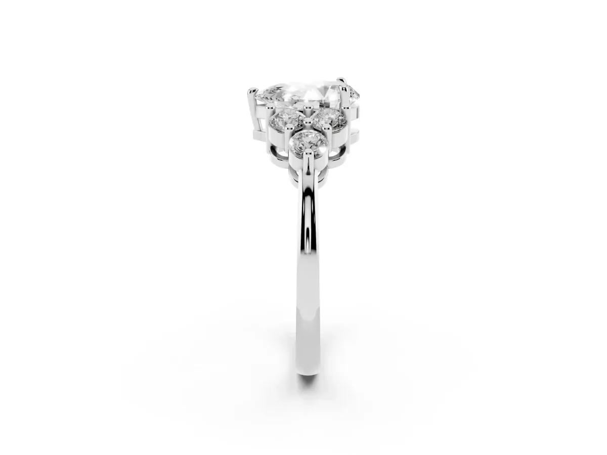 Pear Cut Brilliant Diamond Cluster Accent Solitaire Ring with Prong Setting Silver