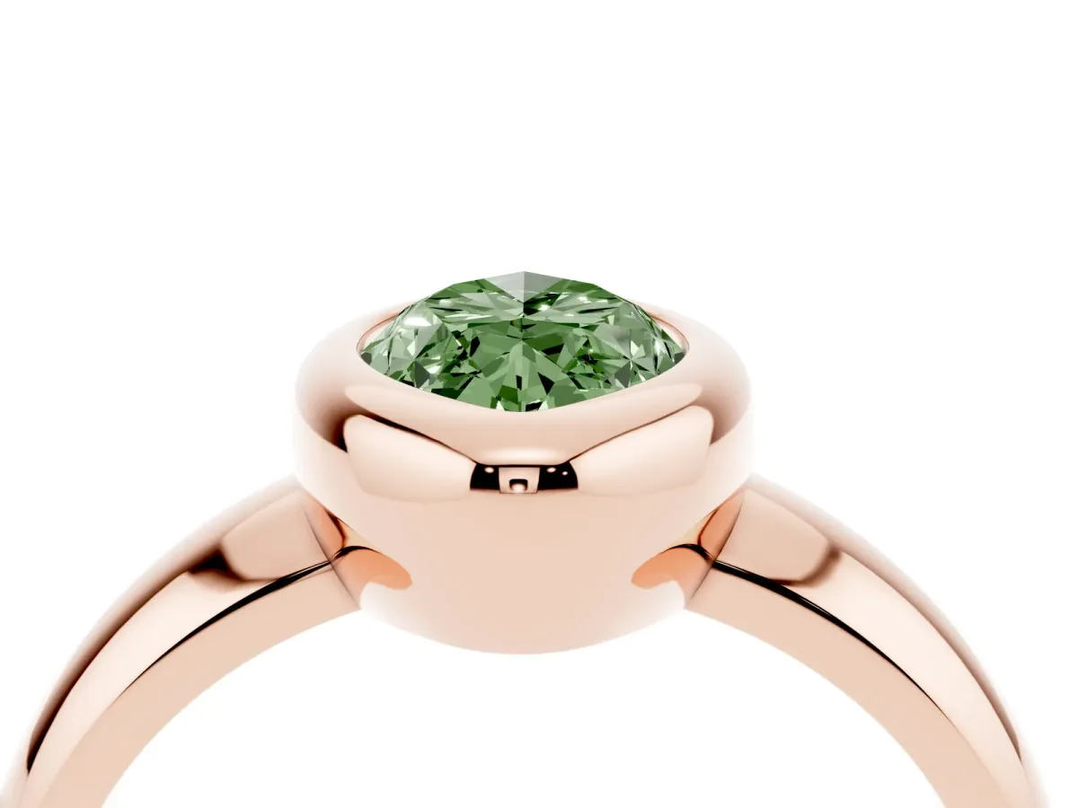 Fancy Green Bezel Set Marquise Cut Solitaire Ring with Wide Band Rose gold