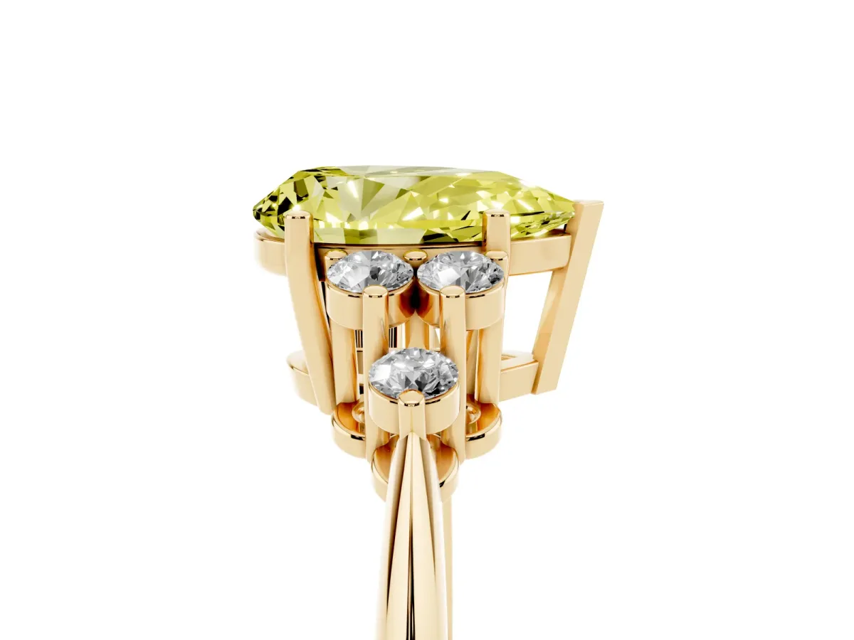 Fancy Yellow Pear Cut Cut Diamond Cluster Ring with Solitaire Band and Four-Prong Setting Yellow gold