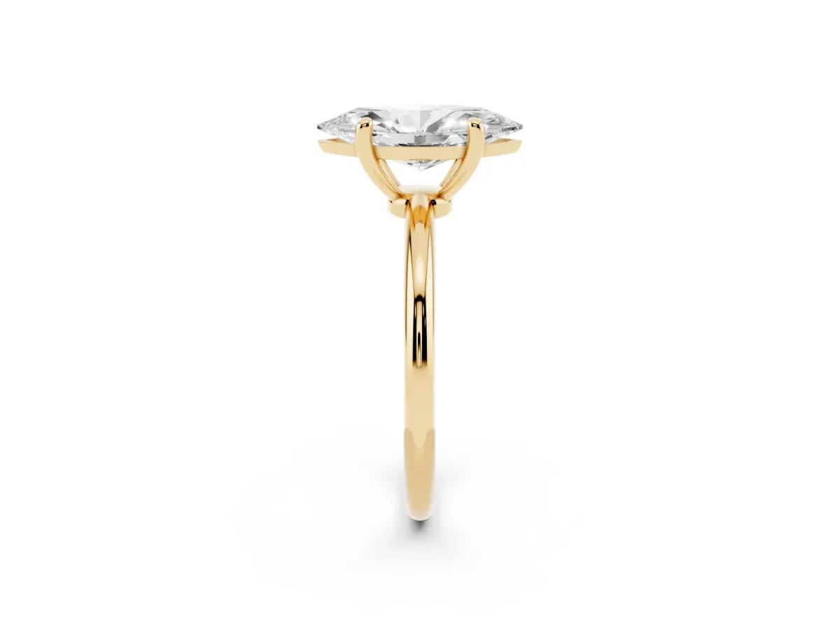 Marquise Cut Solitaire Diamond Ring with 4-Prong Setting on a Classic Band Yellow gold