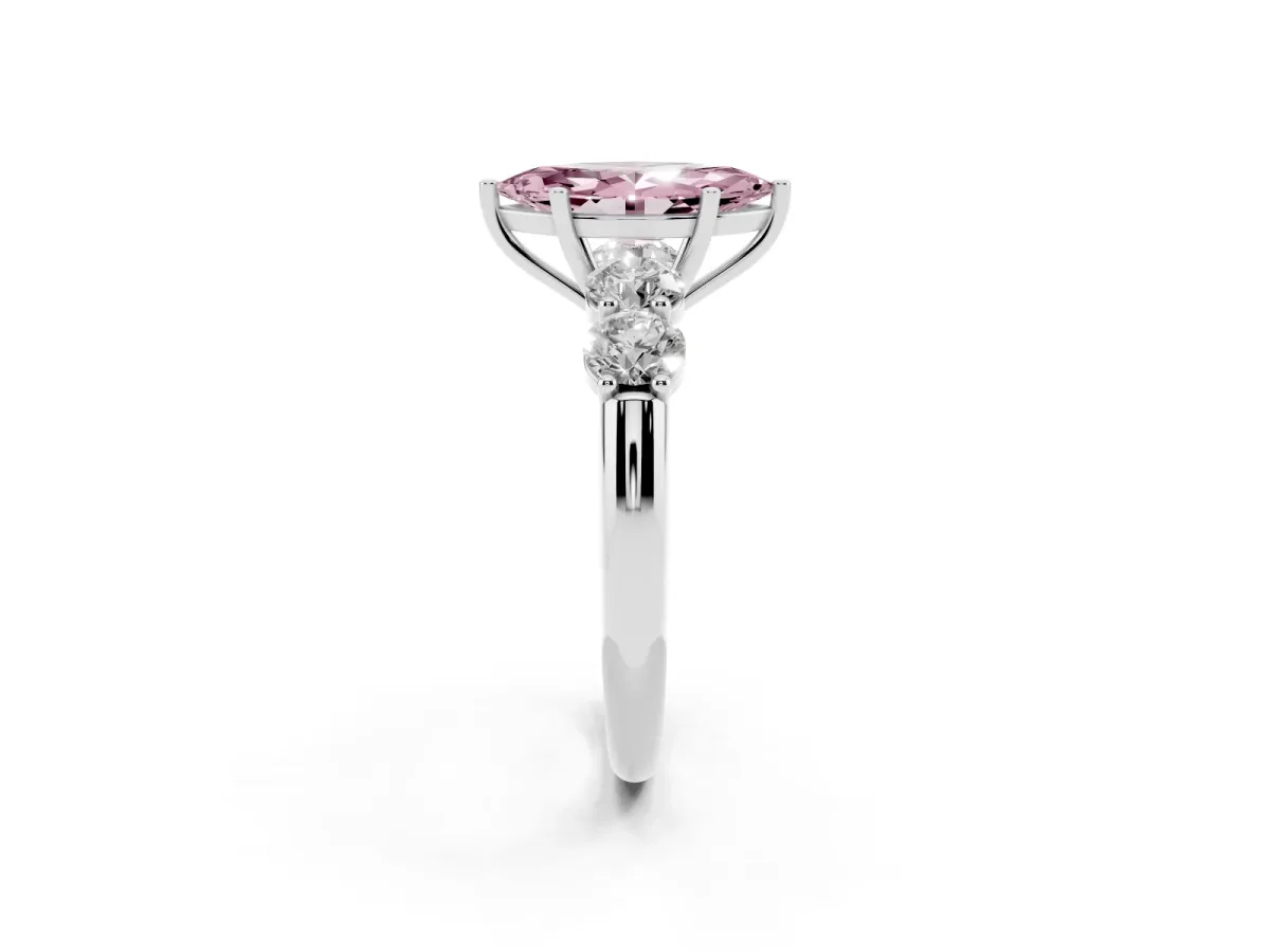 Fancy Pink Marquise Cut Cut Five-Stone Prong Set Diamond Ring with Classic Band Silver
