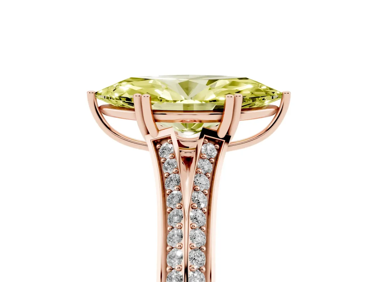 Fancy Yellow Marquise Cut Diamond Split Shank Engagement Ring with Pavé Band Rose gold