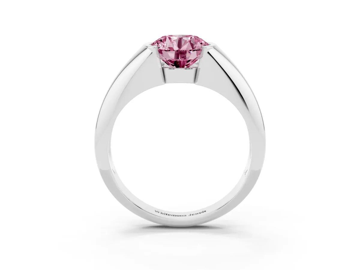 Fancy Pink Round Cut Solitaire Tension Set Diamond Ring Silver