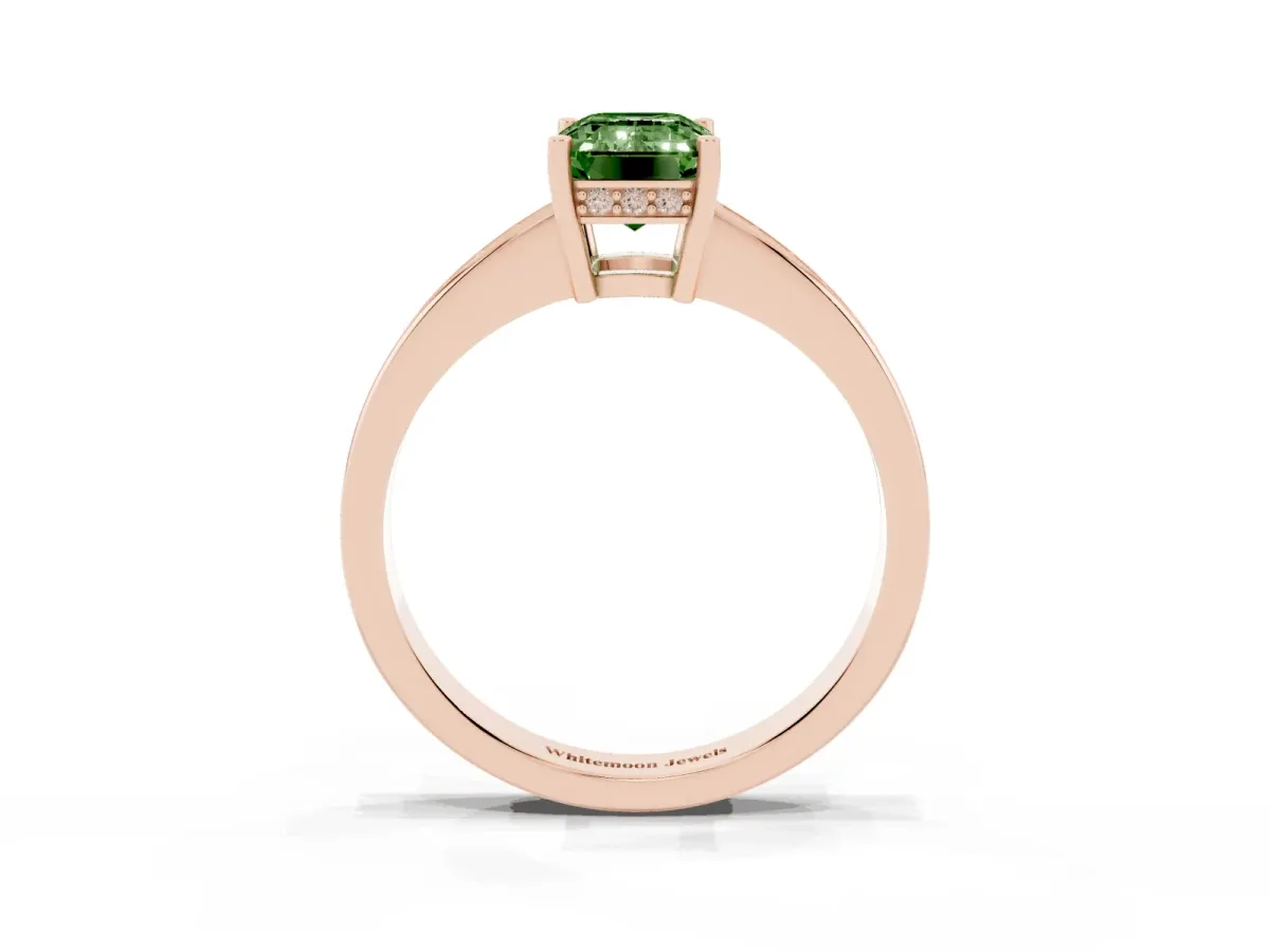 Fancy Green Emerald Cut Solitaire Pavé Band Prong Setting Ring Rose gold