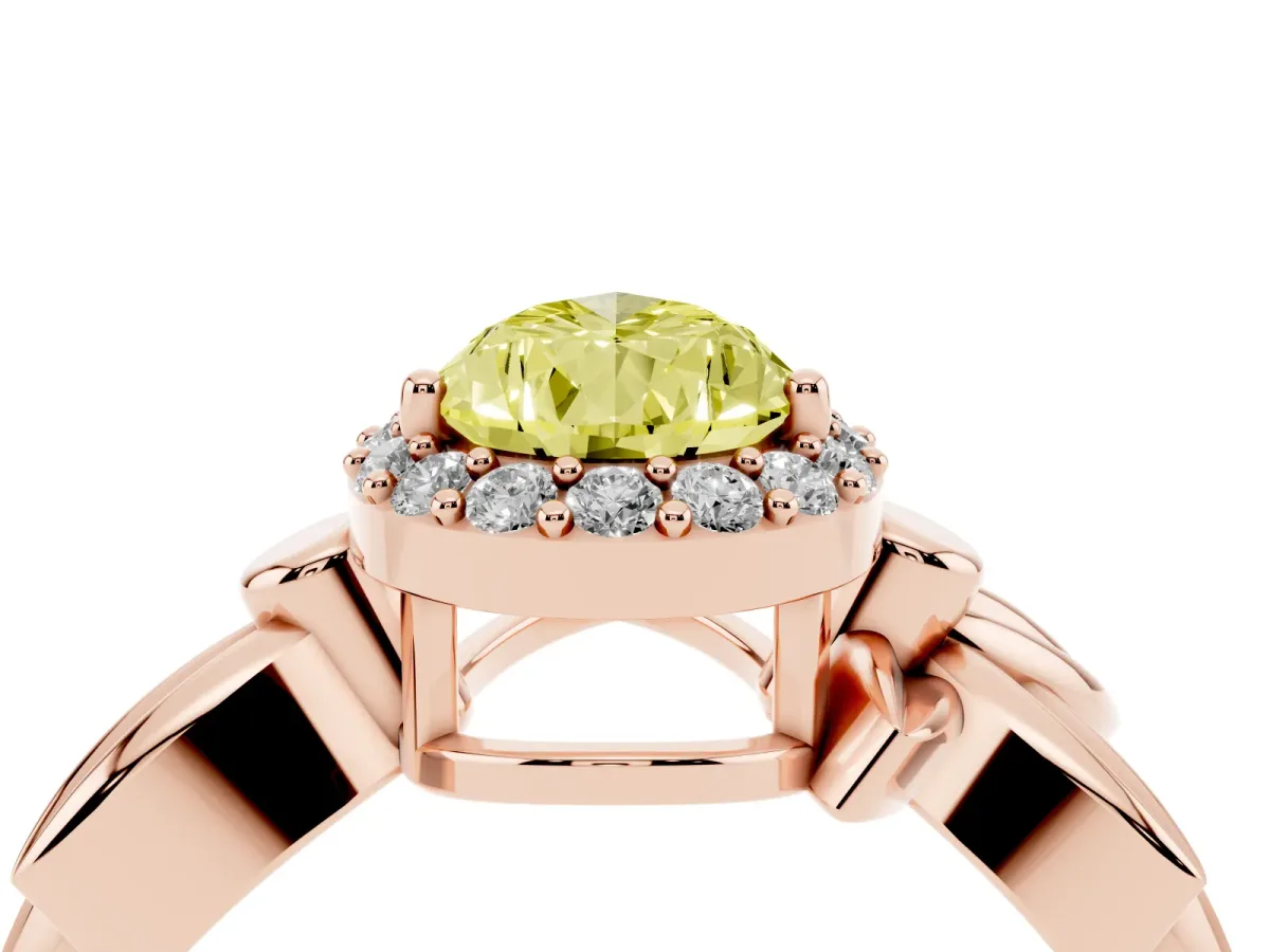 Fancy Yellow Pear Cut Halo Diamond Floral Band with Four-Prong Setting Rose gold