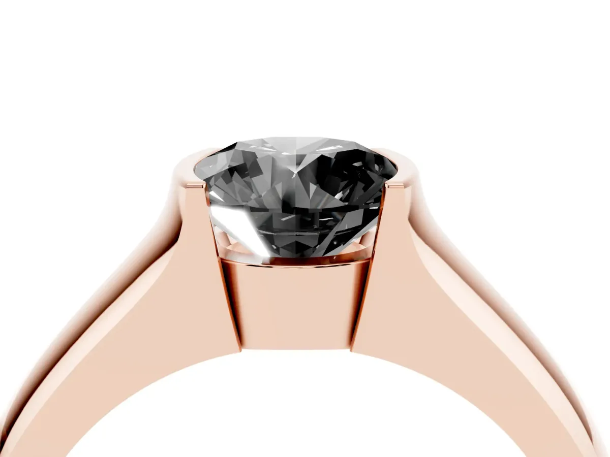 Fancy Black Round Cut Solitaire Bezel Set Diamond Ring with Wide Band Rose gold