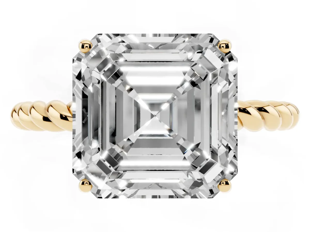 Asscher Cut Solitaire Twisted Band 4-Prong Ring Yellow gold