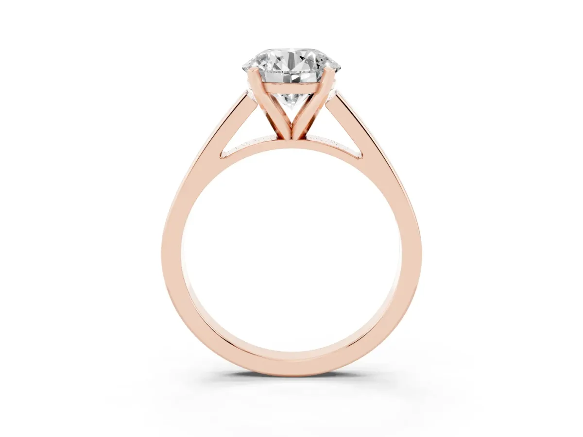 Round Cut Solitaire Engagement Ring with Four-Prong Setting and Tapered Band Rose gold