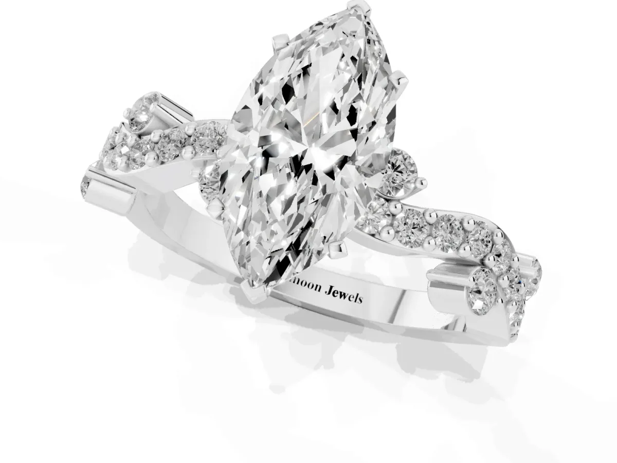 Marquise Cut Cut Solitaire Diamond Twisted Band with Pave Setting Platinum