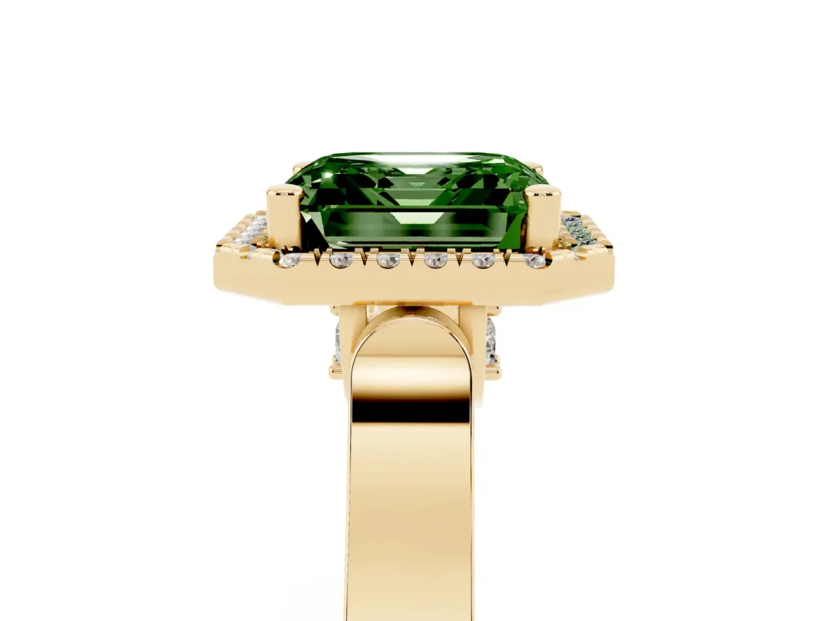 Fancy Green Asscher Cut Halo Pave Split Shank Prong Setting Ring Yellow gold