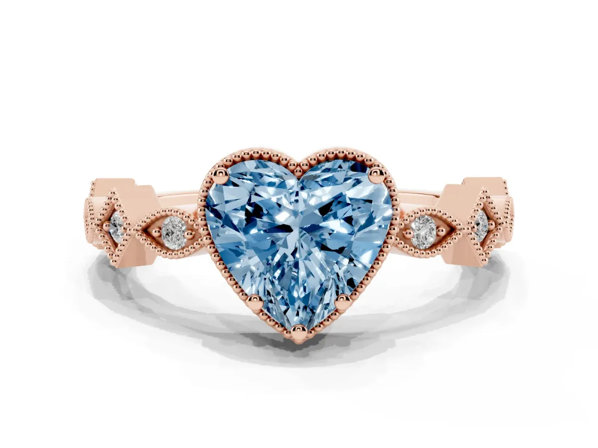 Fancy Blue Heart Cut Milgrain Marquise Diamond Twist Band Ring Rose gold