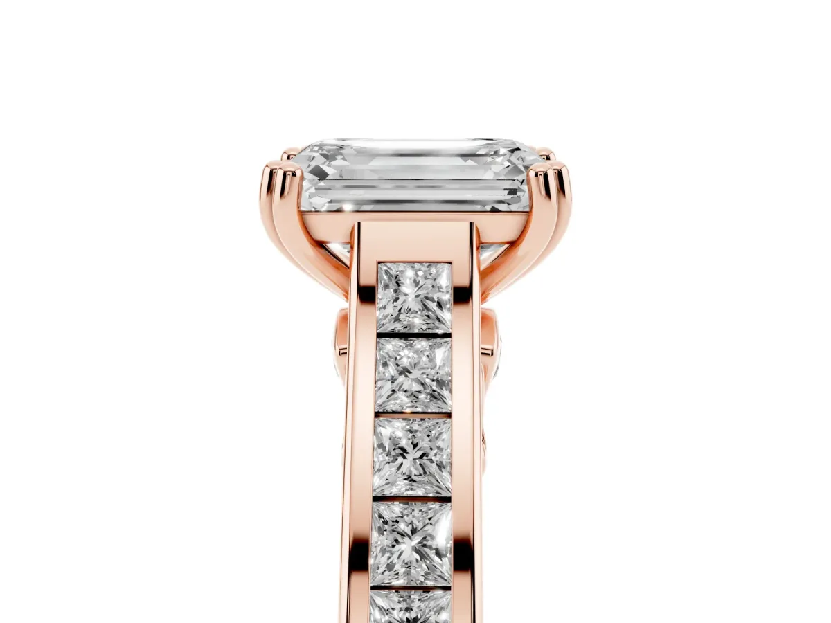 Emerald Cut Cut Channel Set Solitaire Engagement Ring with Prong Setting Rose gold