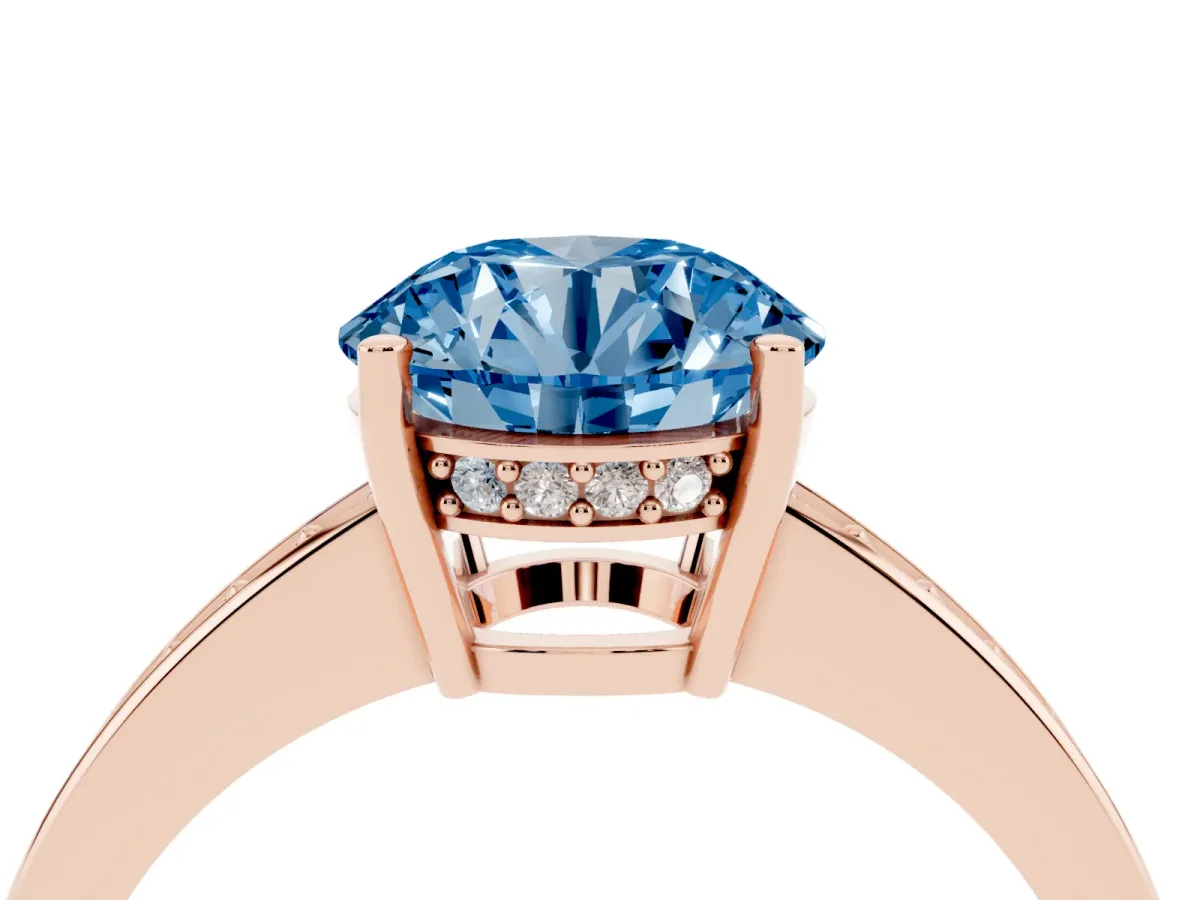 Fancy Blue Round Cut Solitaire Pavé Band Prong Setting Ring Rose gold