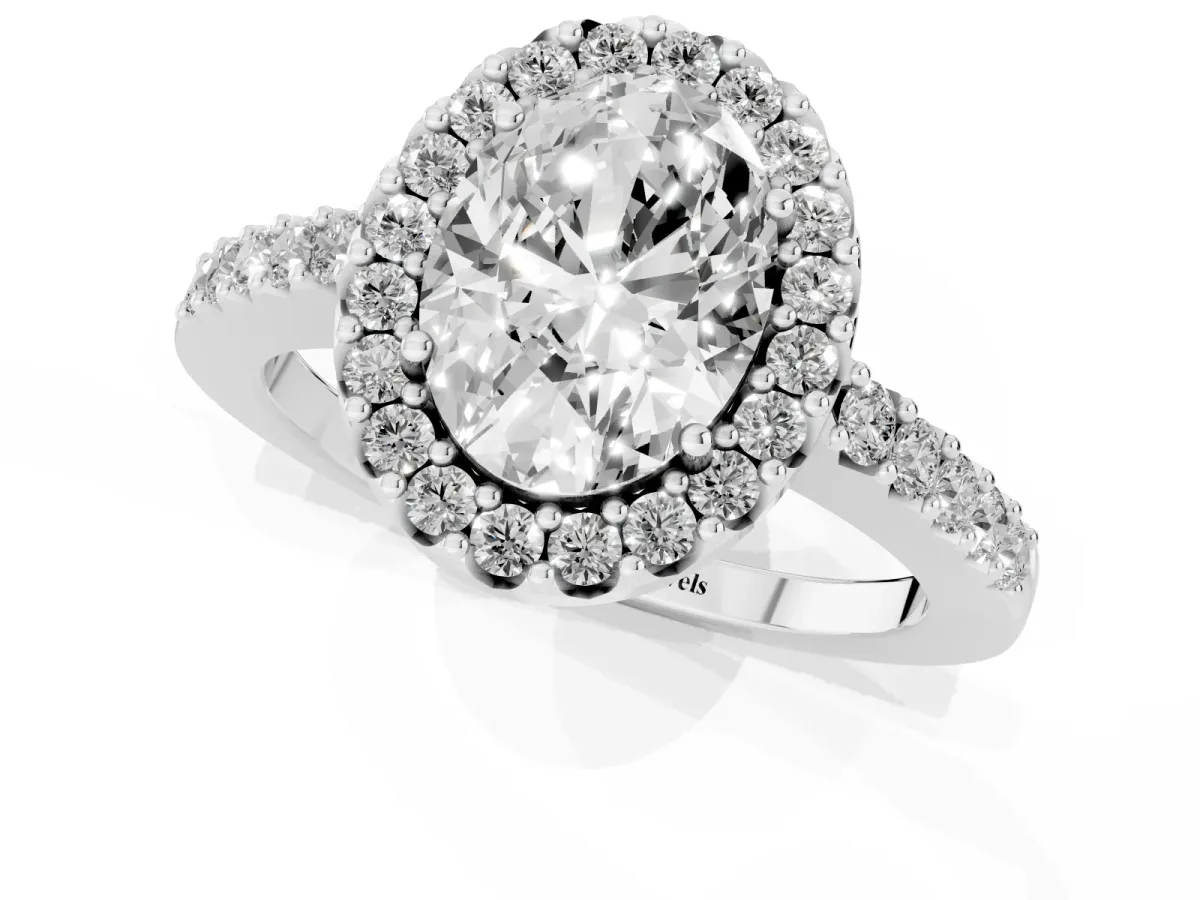 Oval Cut Halo Diamond Pavé Solitaire Ring Platinum