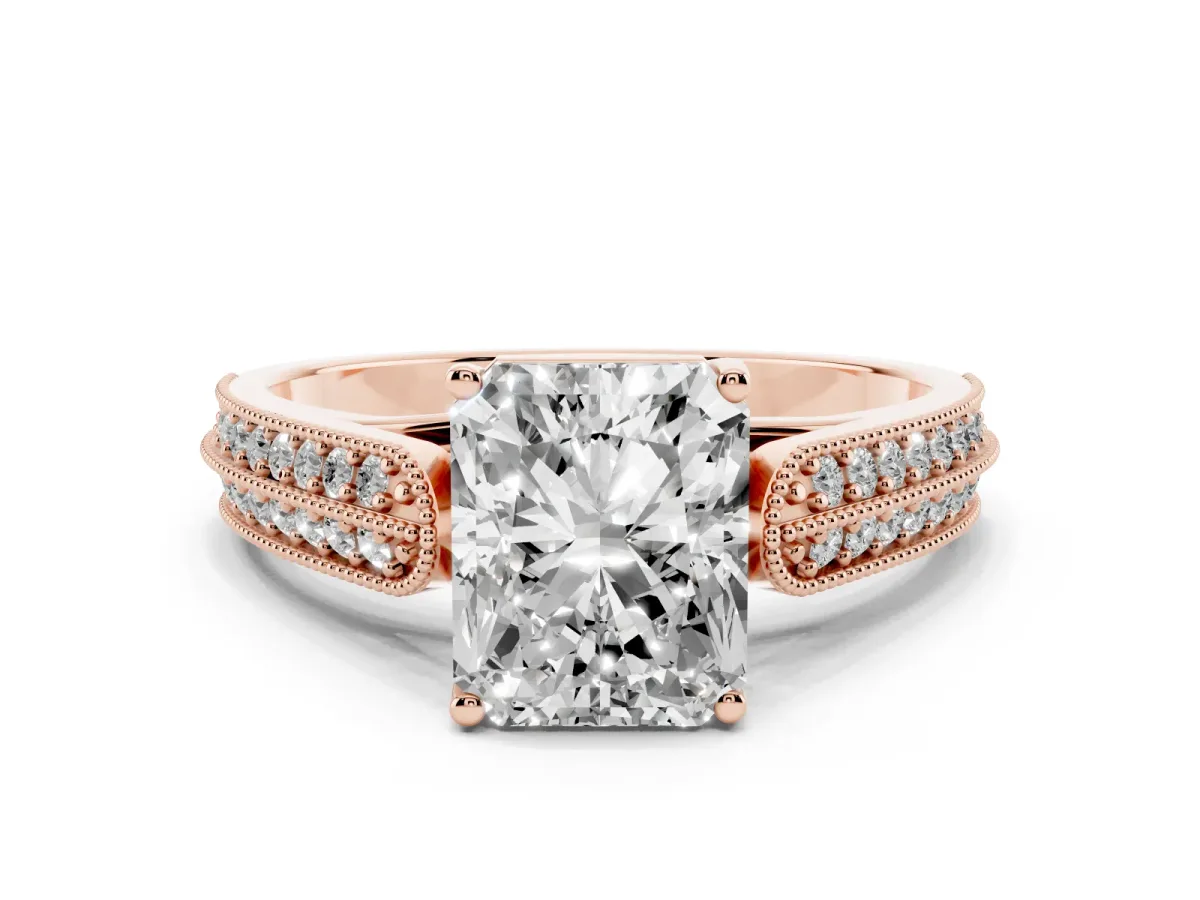 Radiant Cut Cut Pave Split Shank Engagement Ring with Four-Prong Setting Rose gold