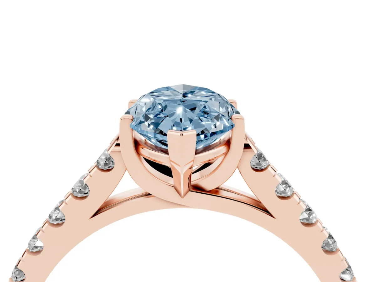 Fancy Blue Marquise Cut Diamond Pavé Band Solitaire Ring with Prong Setting Rose gold