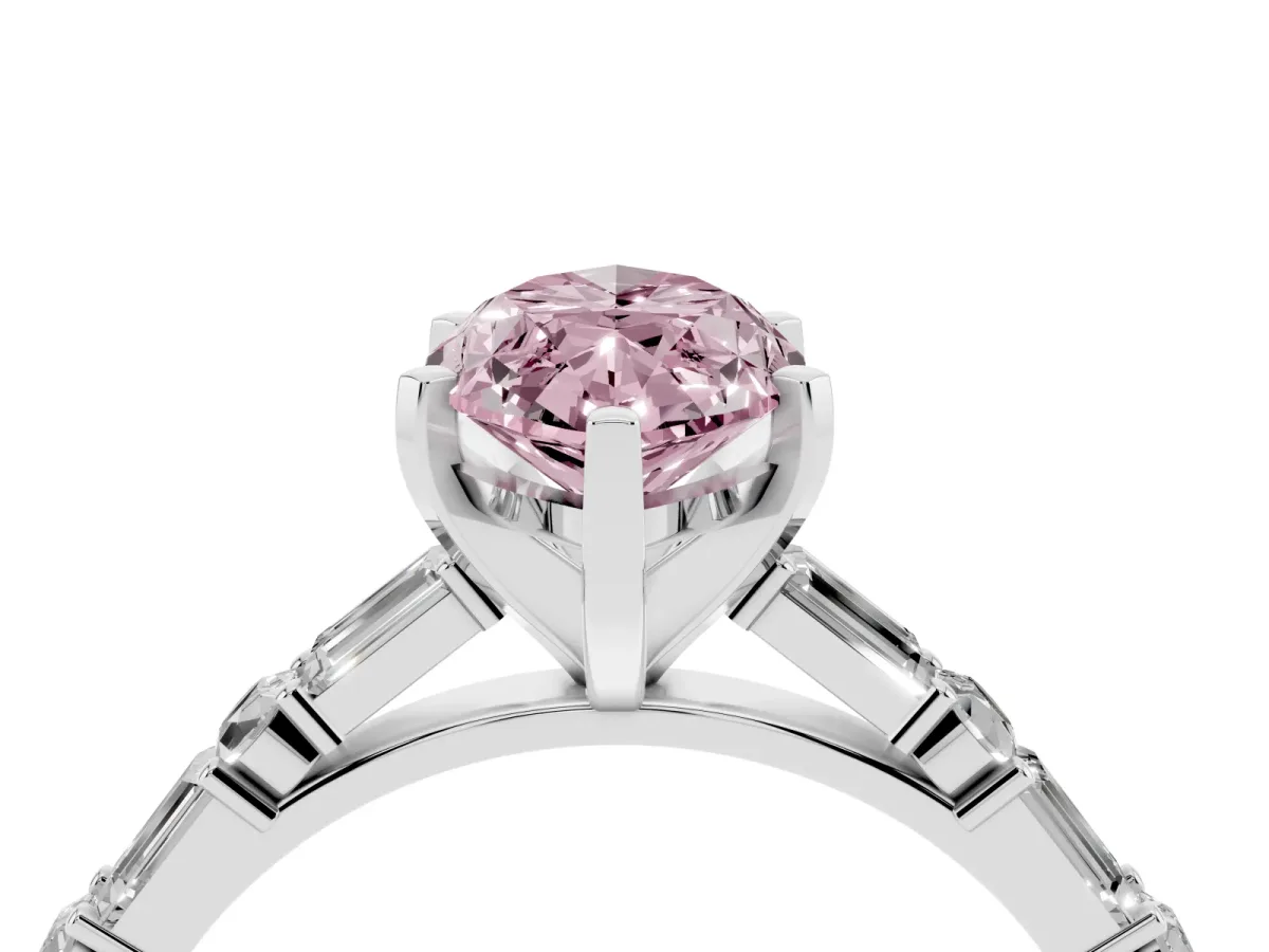 Fancy Pink Marquise Cut Diamond Solitaire with Side Baguettes and Channel Set Band Platinum