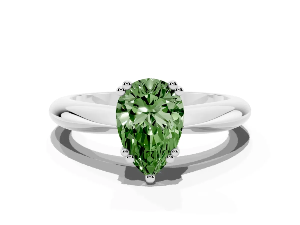Fancy Green Pear Cut Cut Solitaire Engagement Ring with Tapered Band and Four-Prong Setting Platinum