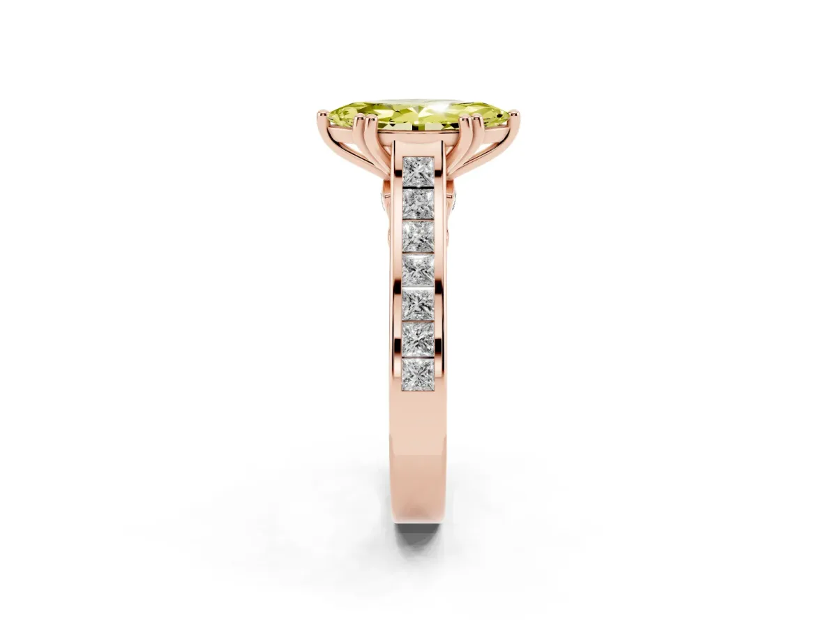 Fancy Yellow Marquise Cut Cut Channel Set Solitaire Engagement Ring with Prong Setting Rose gold