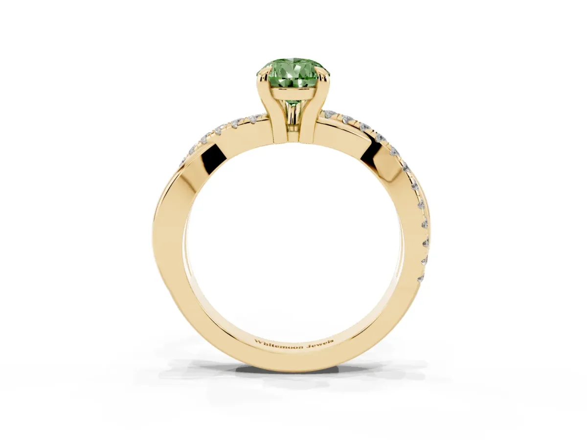 Fancy Green Pear Cut Cut Diamond Twist Band Solitaire with Prong Setting Yellow gold