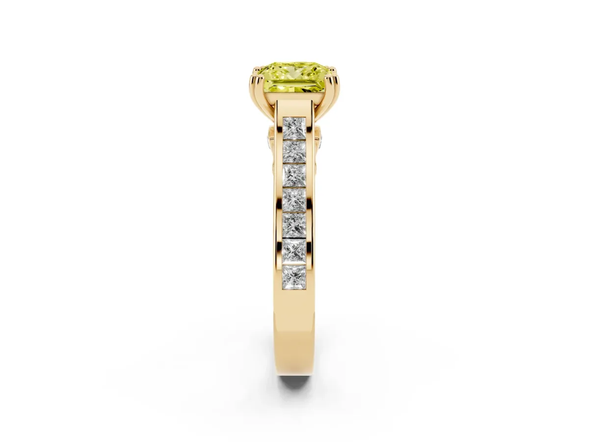 Fancy Yellow Princess Cut Cut Channel Set Solitaire Engagement Ring with Prong Setting Yellow gold