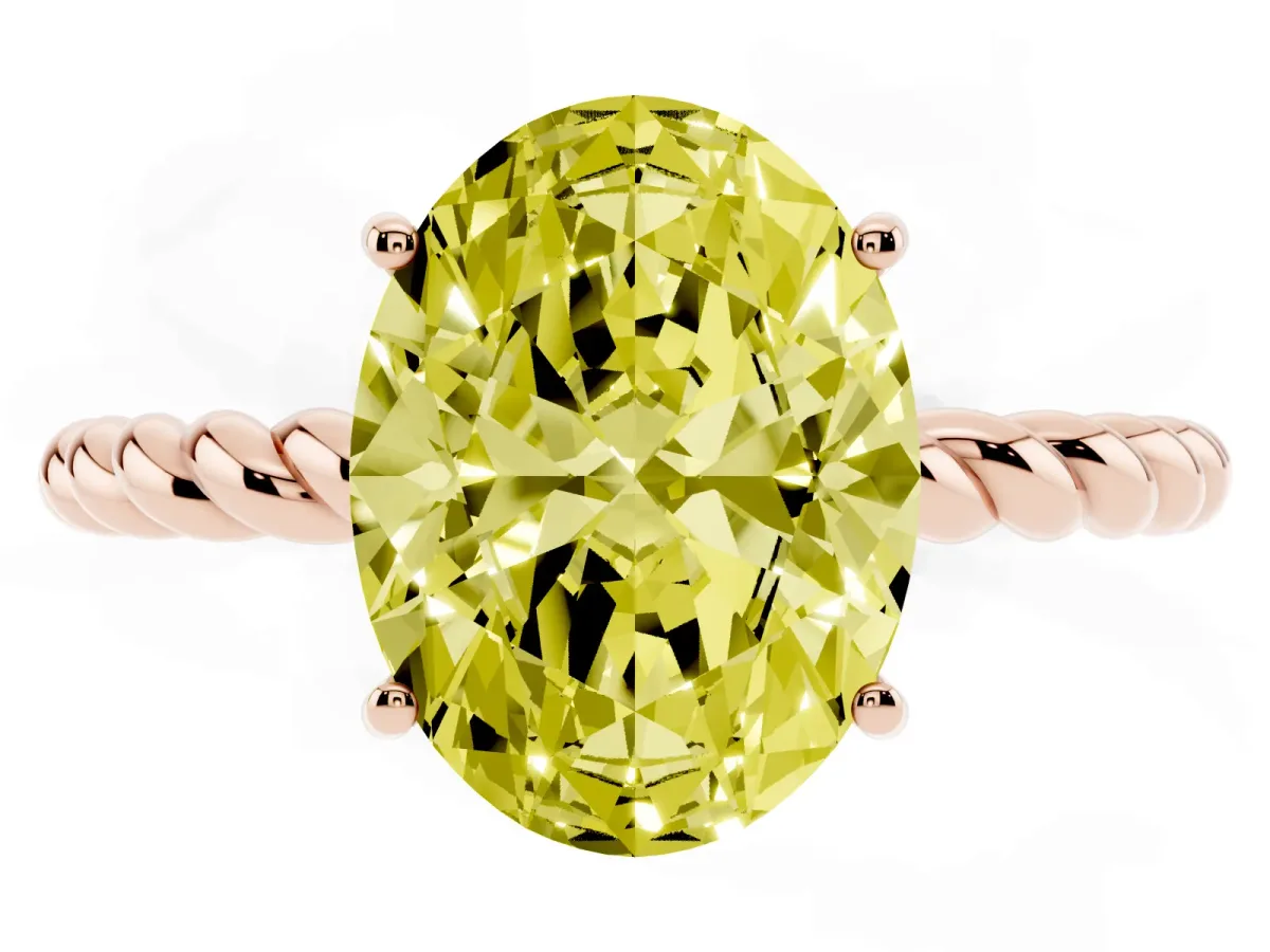 Fancy Yellow Oval Cut Solitaire Twist Band Ring with Four-Prong Setting Rose gold
