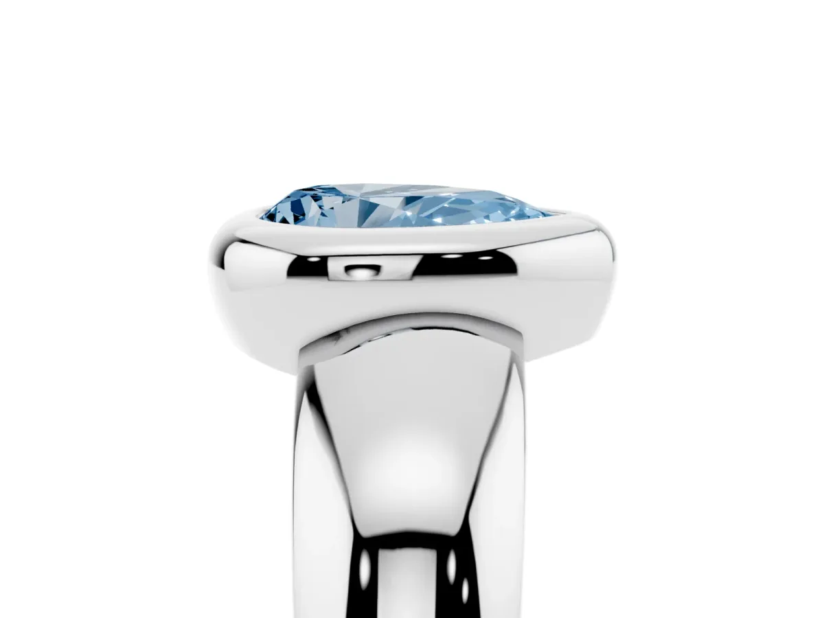 Fancy Blue Bezel Set Pear Cut Solitaire Ring with Wide Band Silver