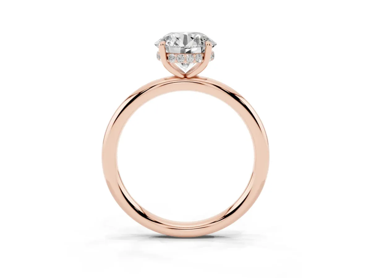 Round Cut Diamond Solitaire Ring with Thin Band and Four-Prong Setting Rose gold