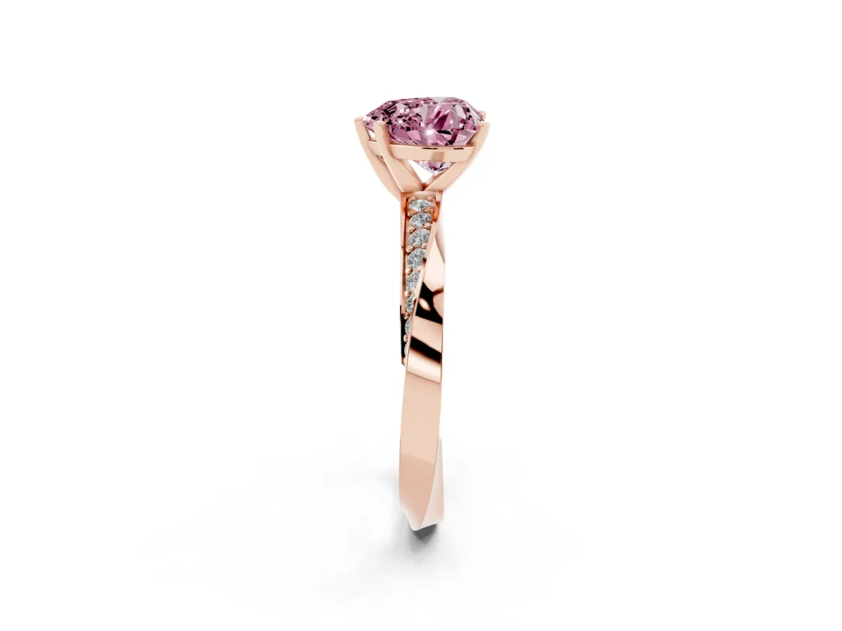 Fancy Pink Heart Cut Diamond Engagement Ring with Side Stone Accents and Four-Prong Setting Rose gold