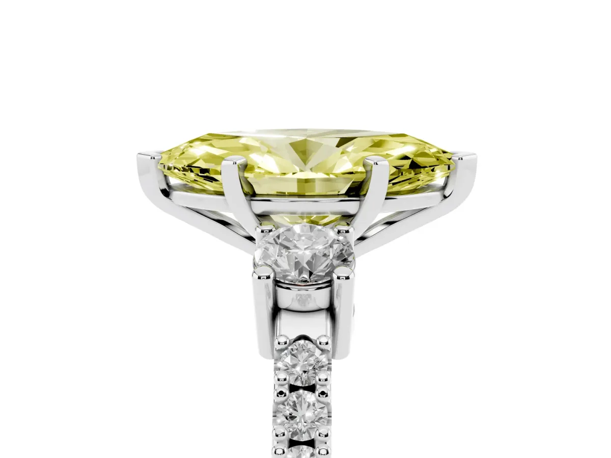 Fancy Yellow Marquise Cut Three-Stone Diamond Pavé Band with Prong Setting White gold