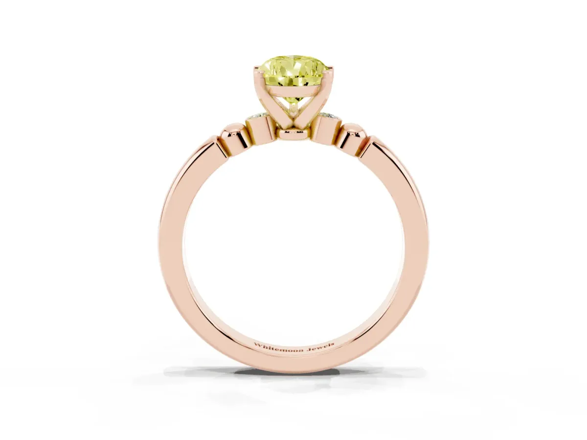Fancy Yellow Pear Cut Solitaire Beaded Band with Four-Prong Setting Rose gold