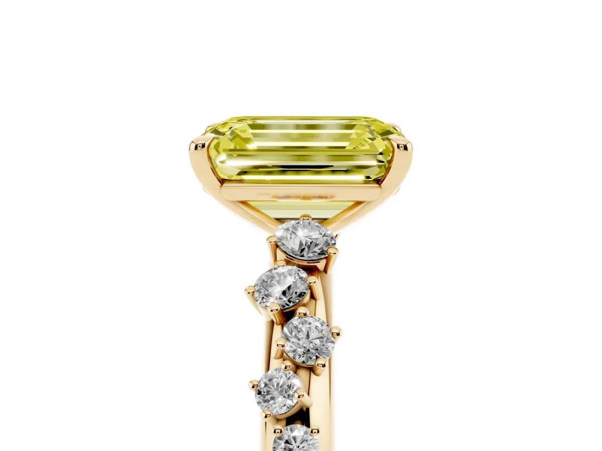 Fancy Yellow Emerald Cut Diamond Cluster Prong-Set Solitaire Ring Yellow gold