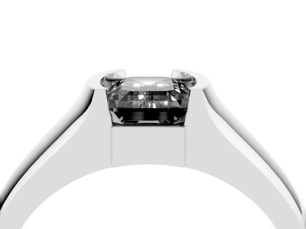 Fancy Black Emerald Cut Solitaire Bezel Set Diamond Ring with Wide Band Platinum