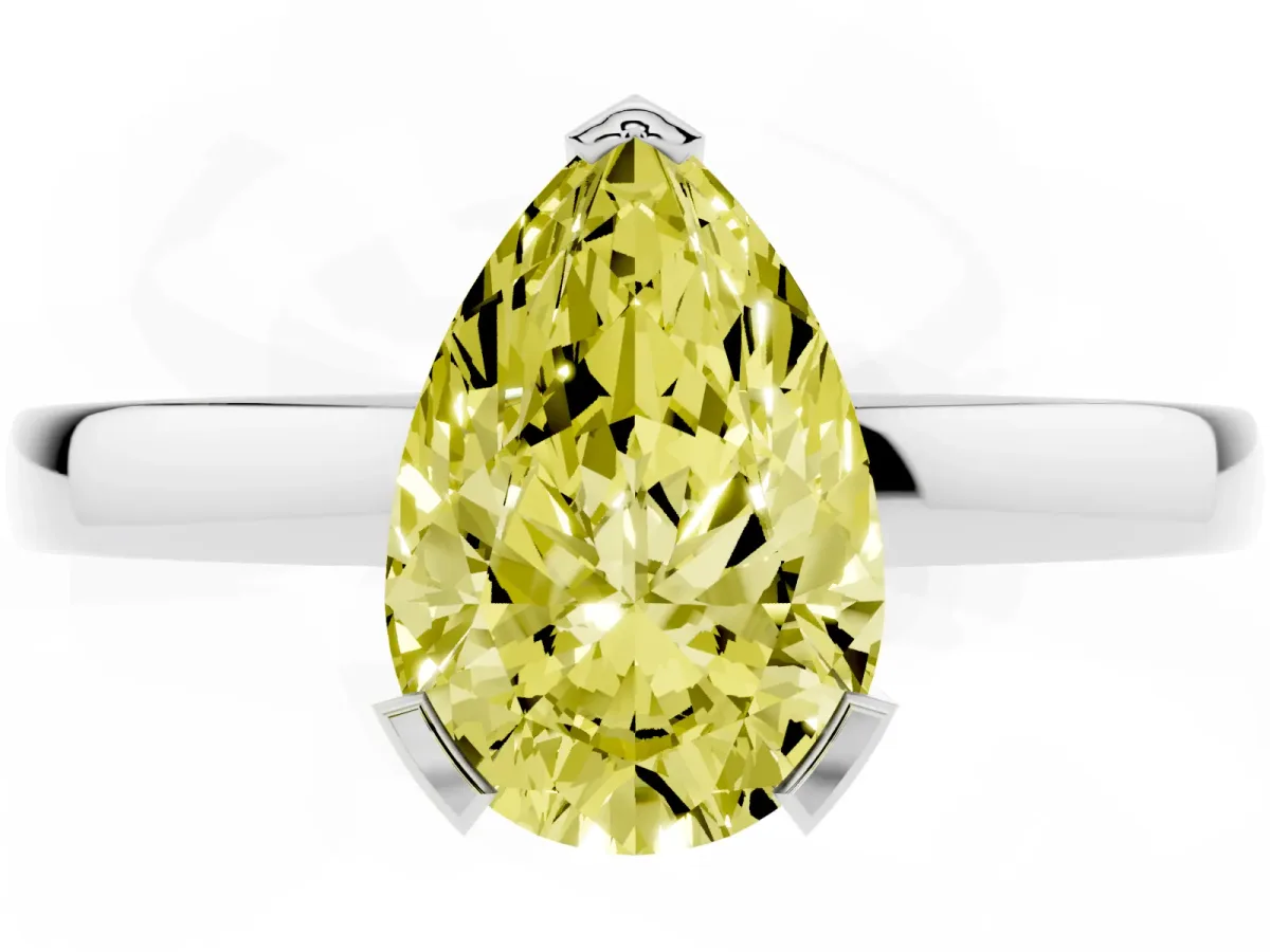 Fancy Yellow Pear Cut Cut Solitaire Ring with Four-Prong Setting and Classic Band Platinum