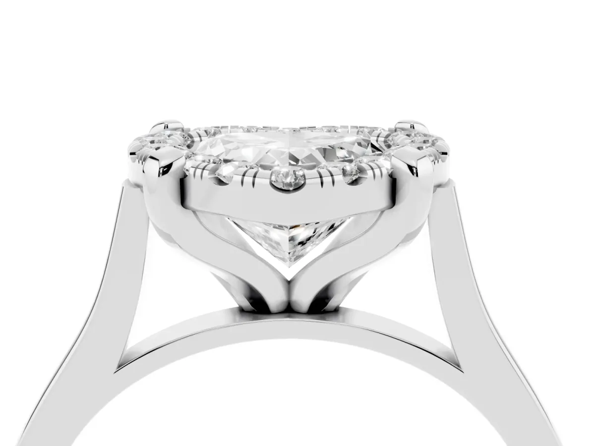 Heart Cut Diamond Cluster Halo Solitaire with Four-Prong Setting Silver