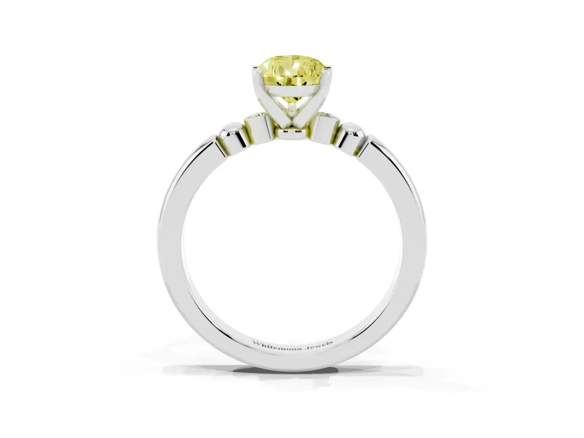 Fancy Yellow Pear Cut Solitaire Beaded Band with Four-Prong Setting Platinum
